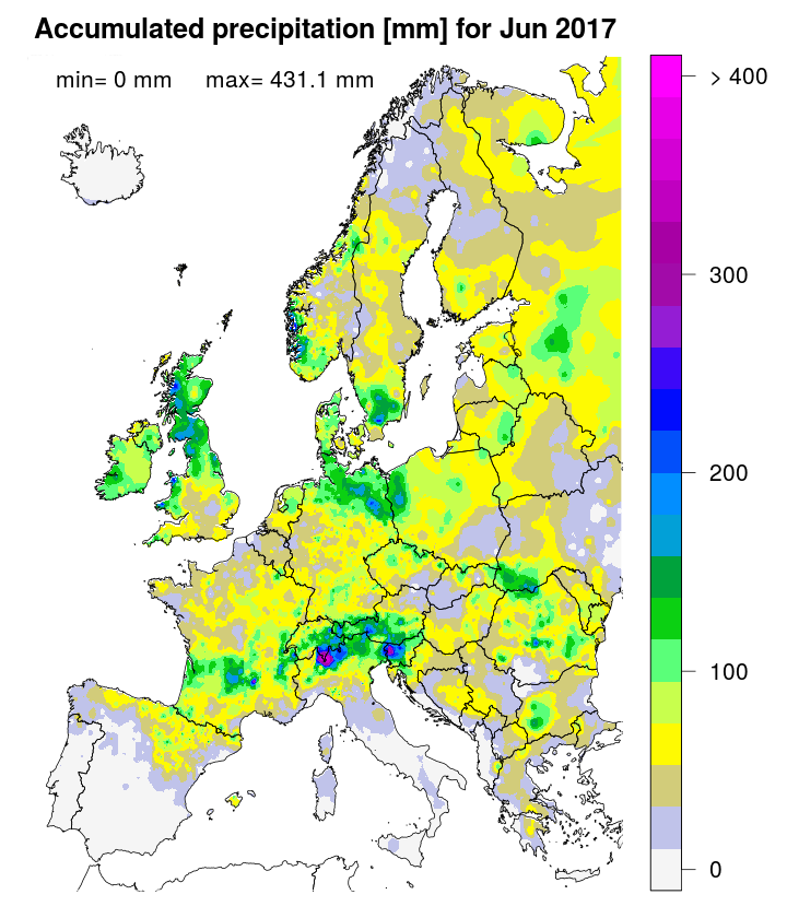 Accumulated precipitation [mm] for June 2017