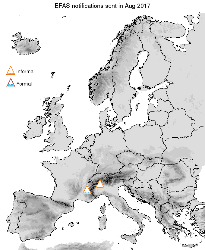 Figure 1. EFAS flood notifications sent for August 2017