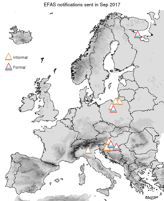 Figure 1. EFAS flood notifications sent for September 2017