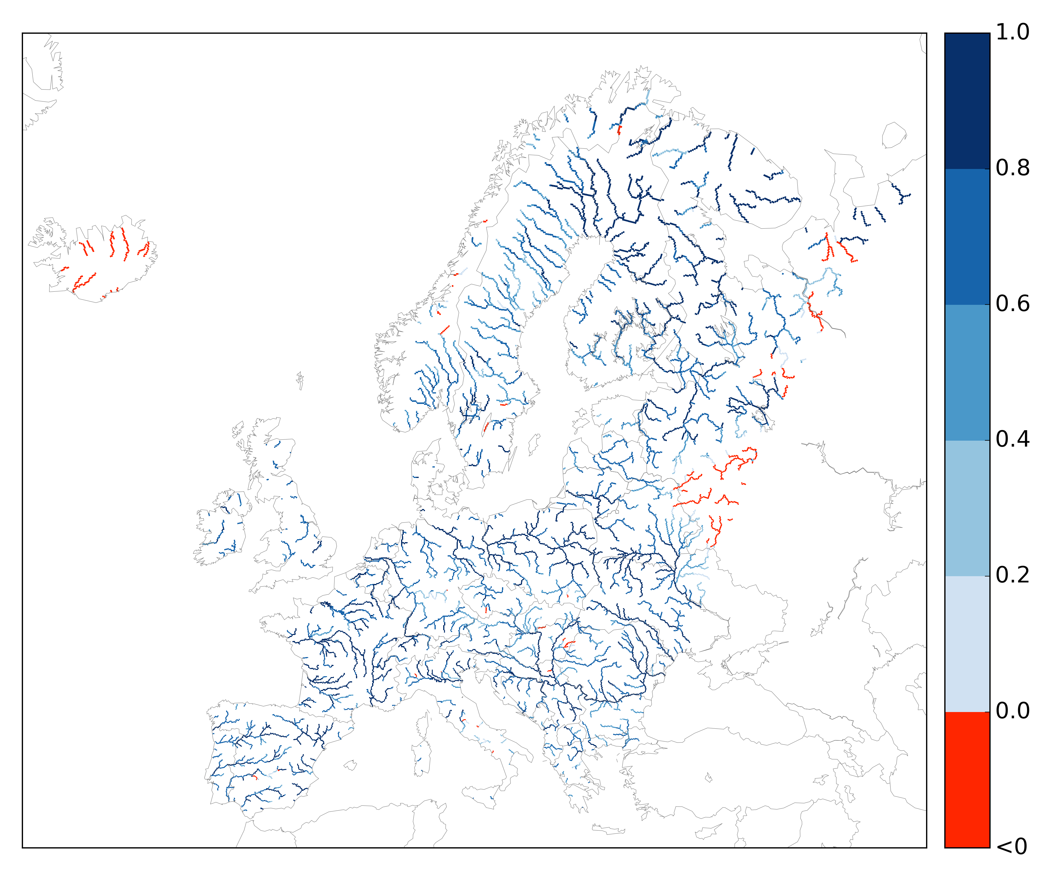 EFAS CRPSS at lead-time 3 days the December-January 2018 period, for catchments >2000km2. The reference score is per-sistence.