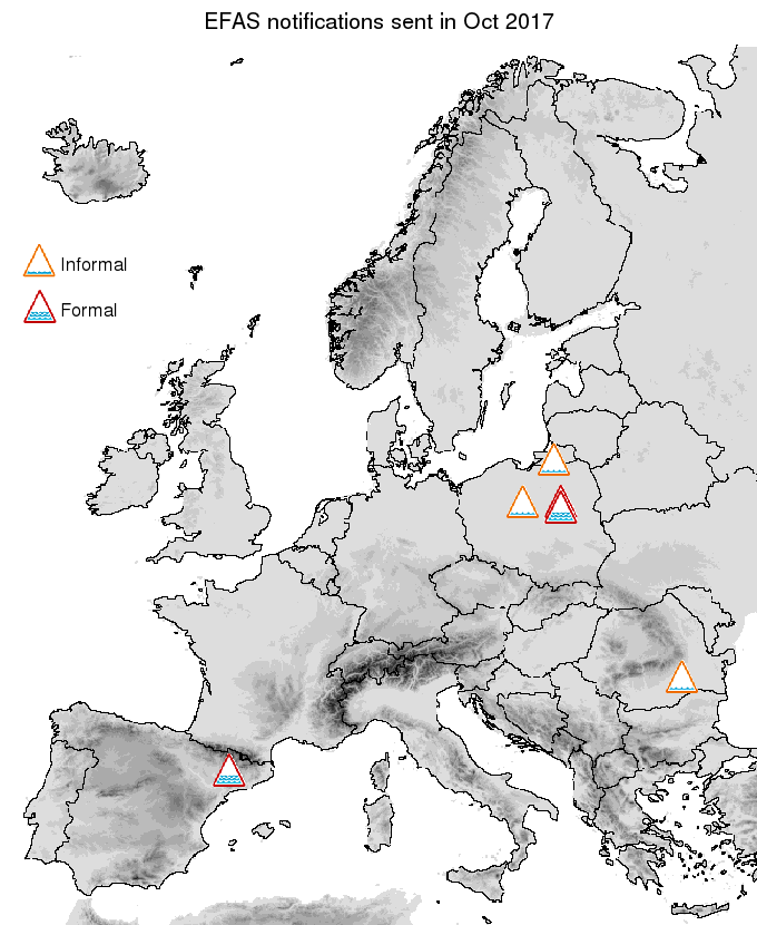 Figure 1. EFAS flood notifications sent for October 2017