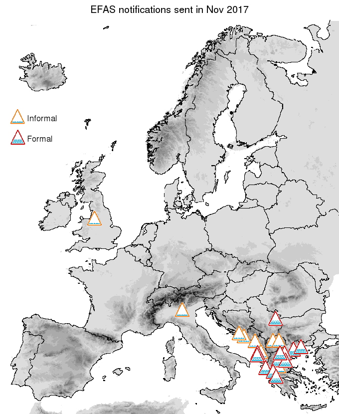 Figure 1. EFAS flood notifications sent for November 2017