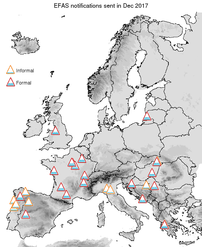 Figure 1. EFAS flood notifications sent for December 2017