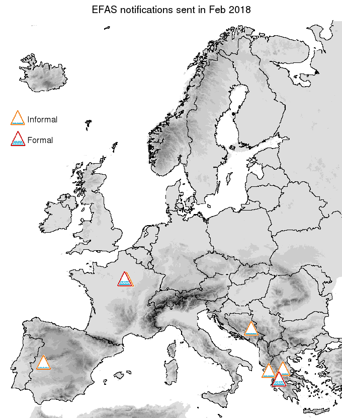 Figure 1. EFAS flood notifications sent for February 2018