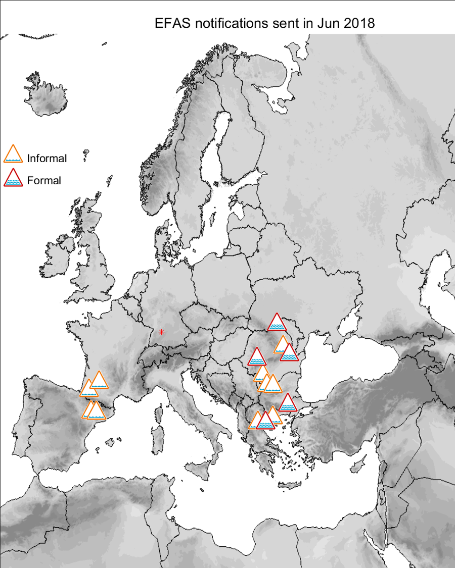 Figure 1. EFAS flood notifications sent for June 2018