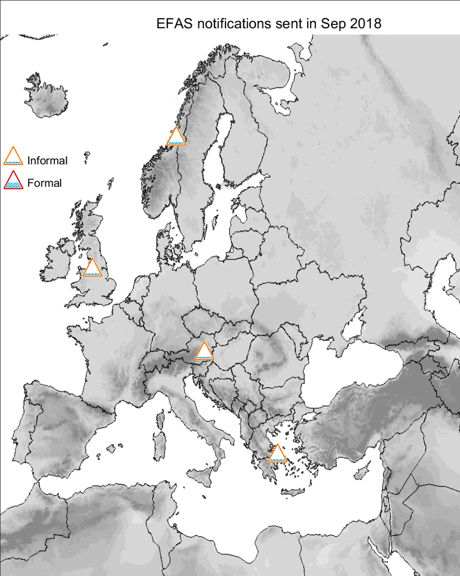 Figure 1. EFAS flood notifications sent for September 2018