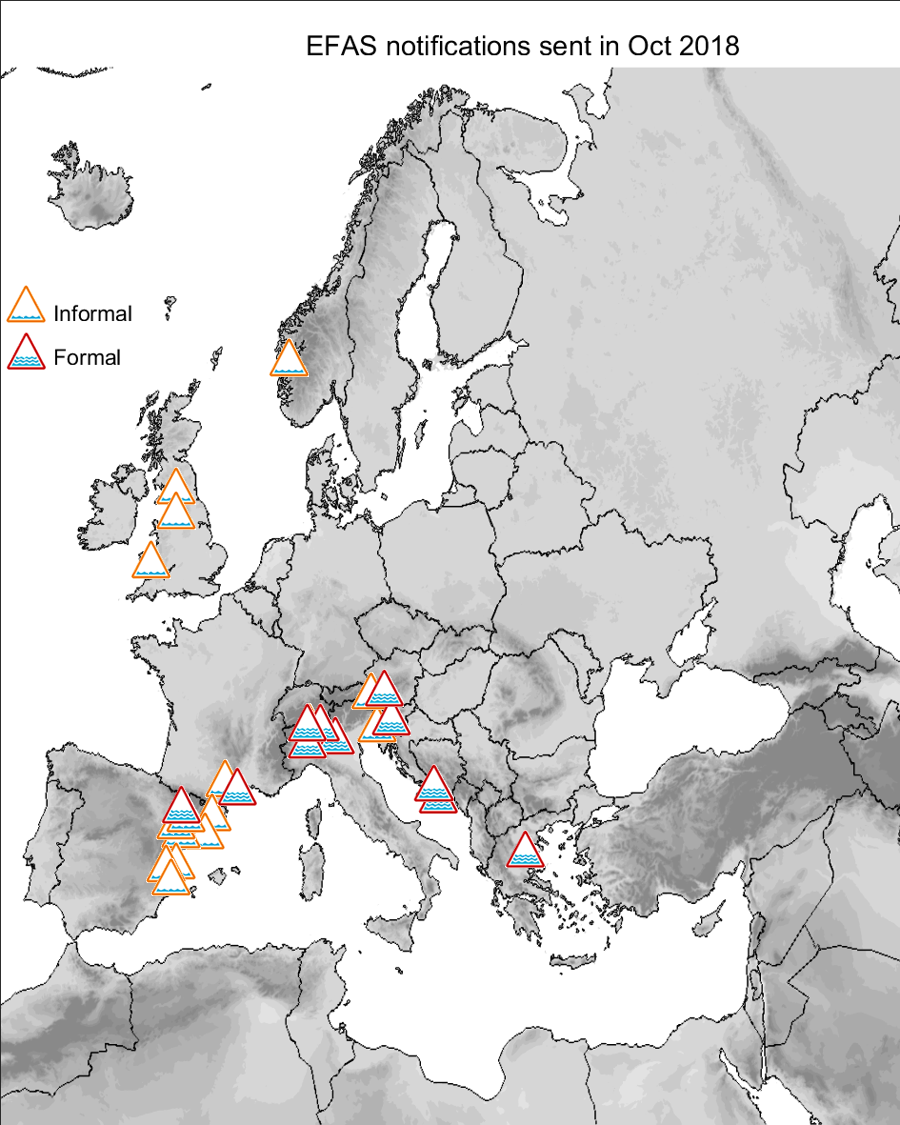 Figure 1. EFAS flood notifications sent for October 2018