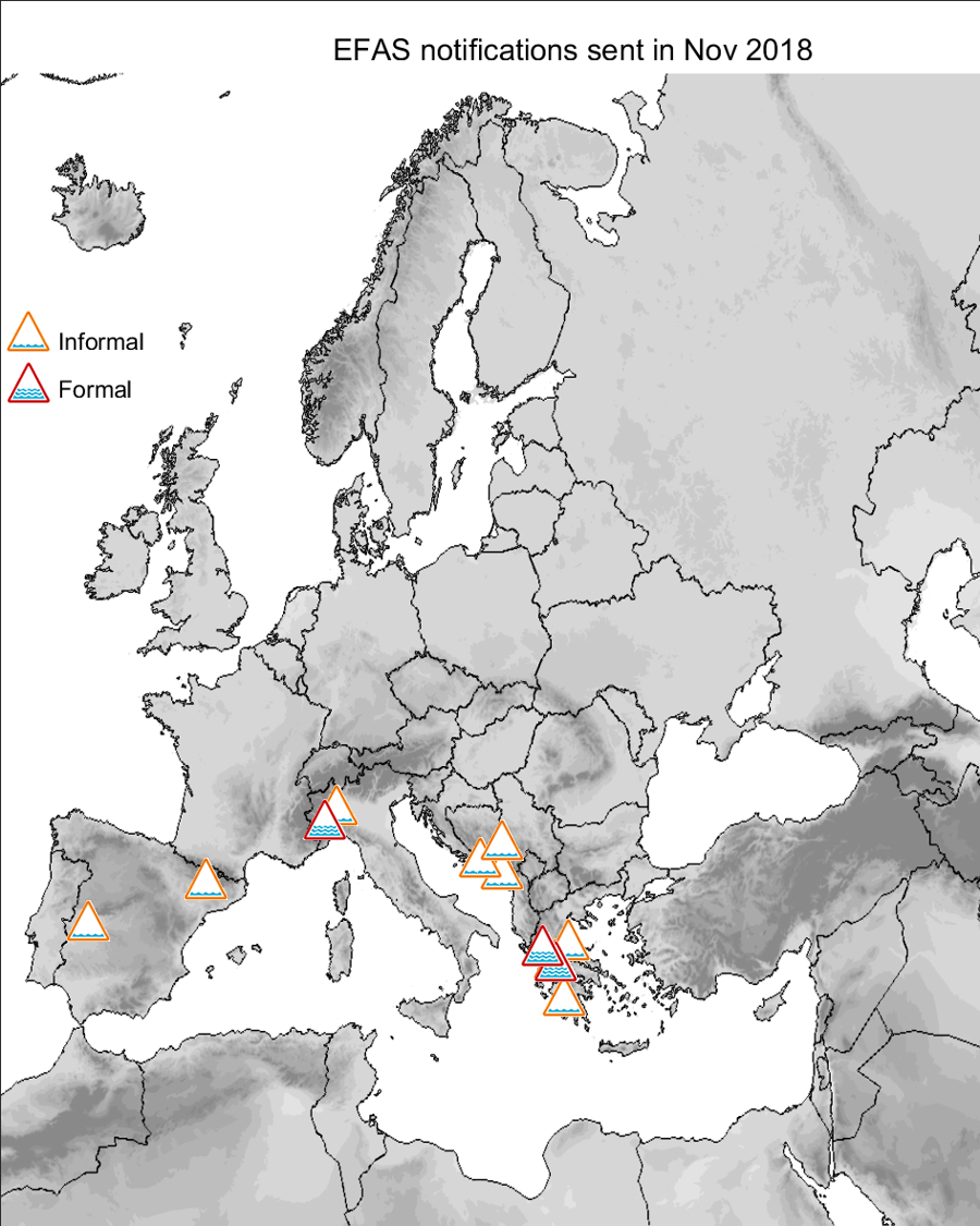 Figure 1. EFAS flood notifications sent for November 2018