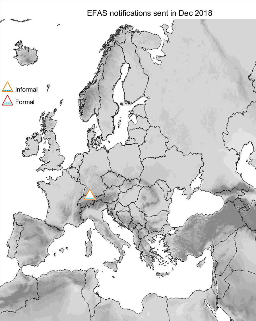 Figure 1. EFAS flood notifications sent for December 2018