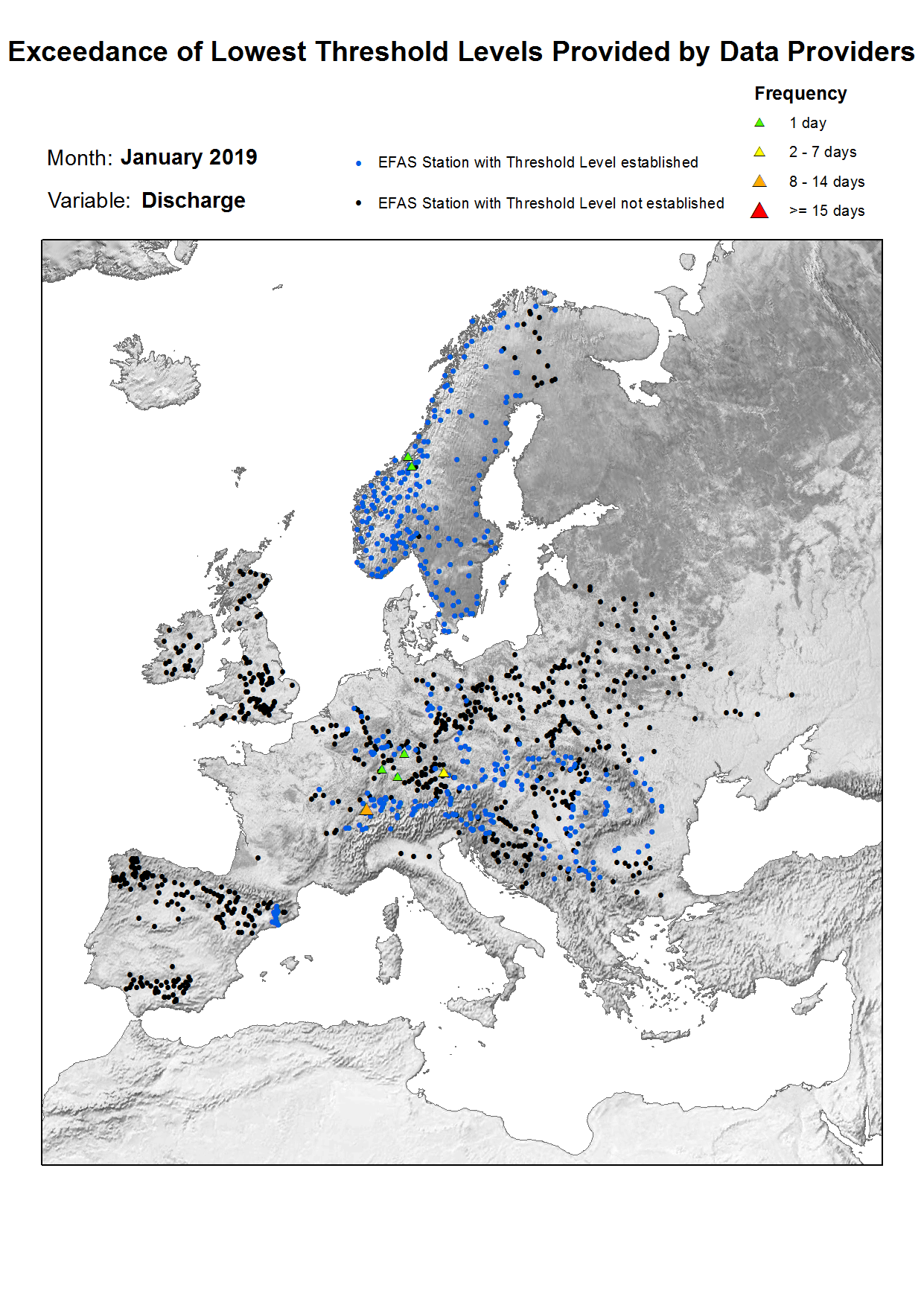 Figure 1. Lowest alert level exceedance for discharge January 2019.