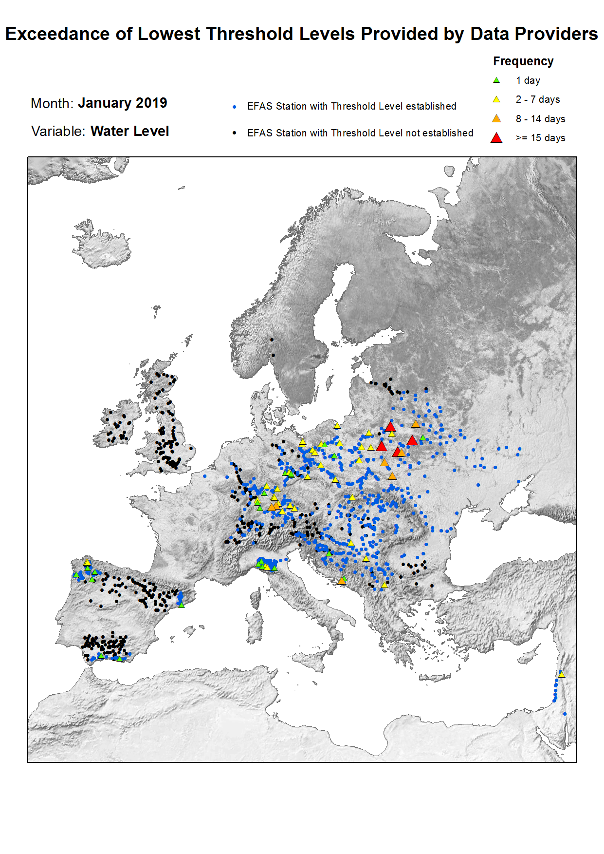 Figure 2. Lowest alert level exceedance for water level January 2019.