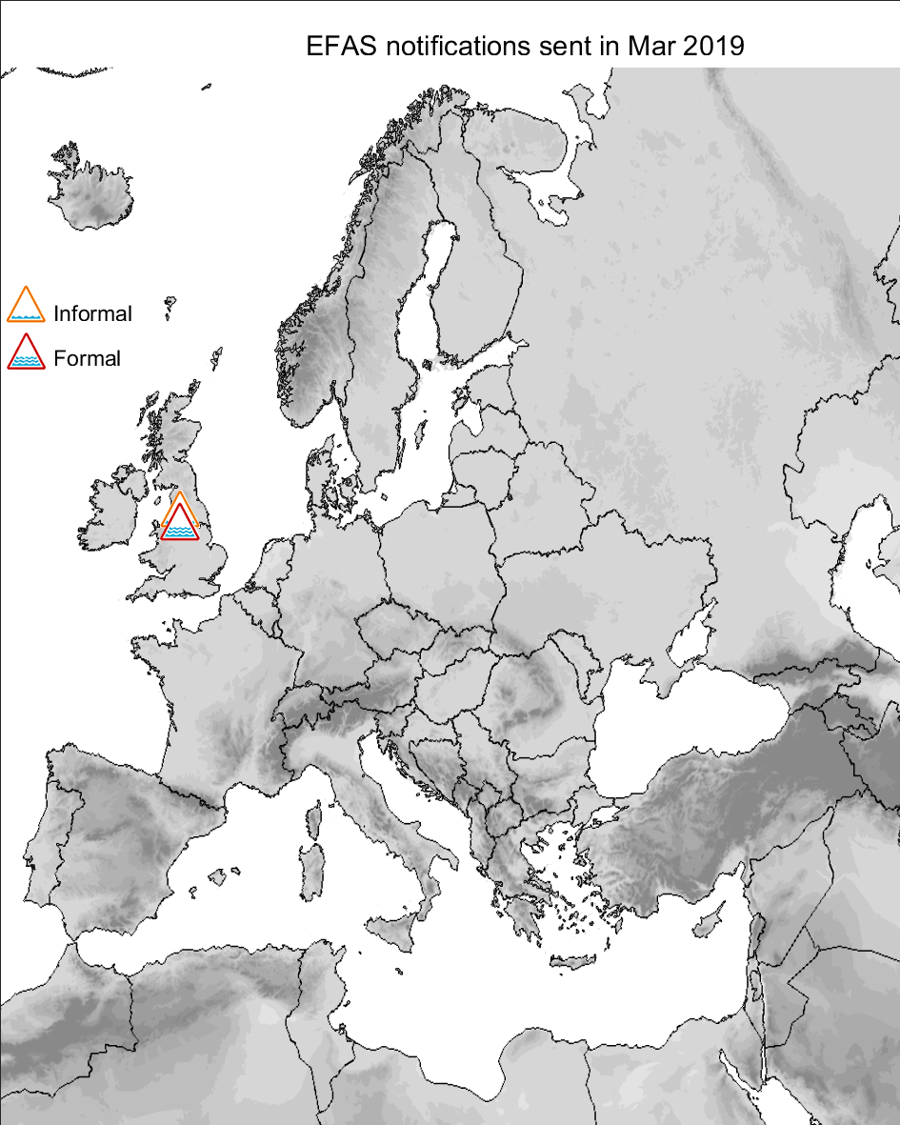 Figure 1. EFAS flood notifications sent for March 2019