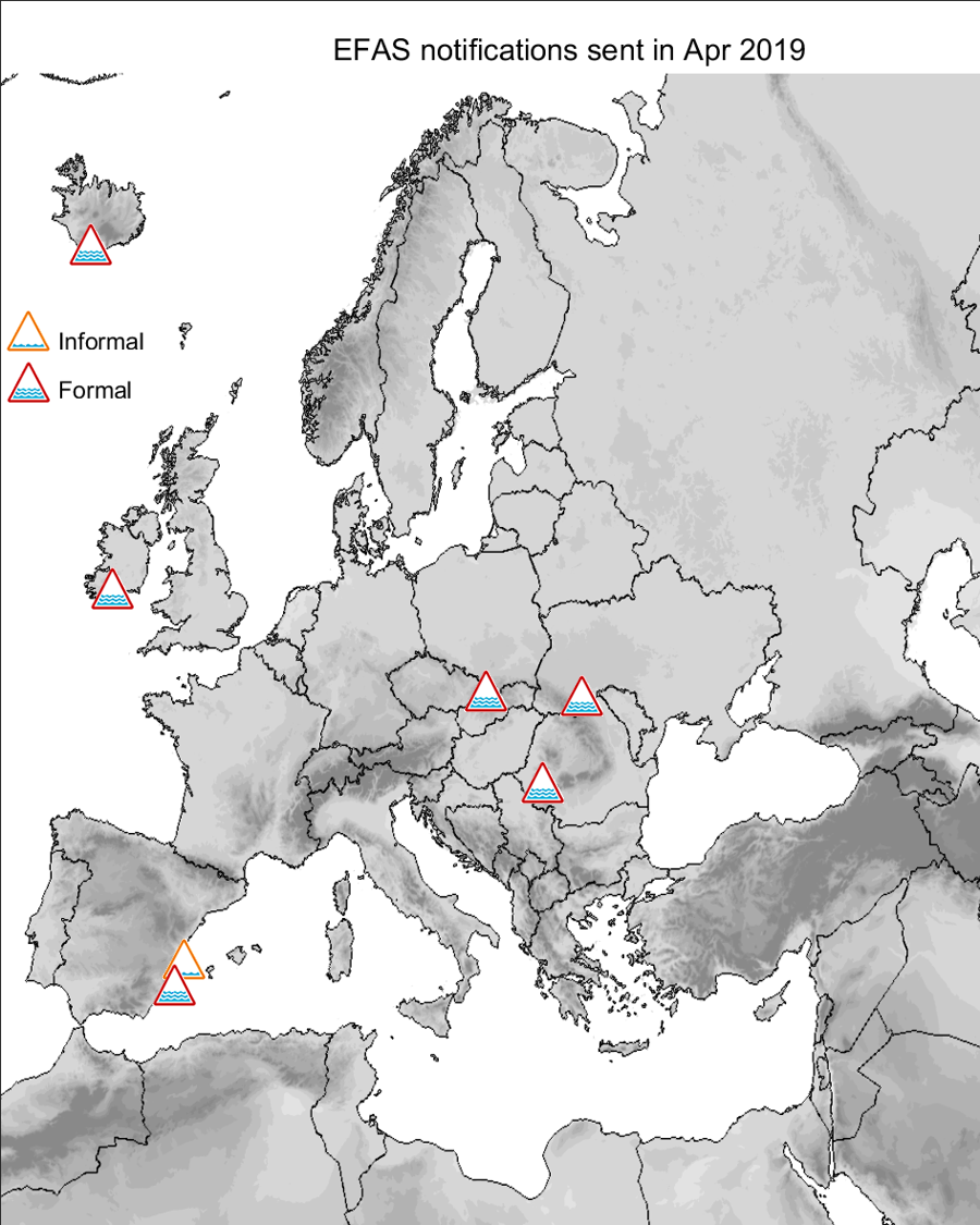 Figure 1. EFAS flood notifications sent for April 2019