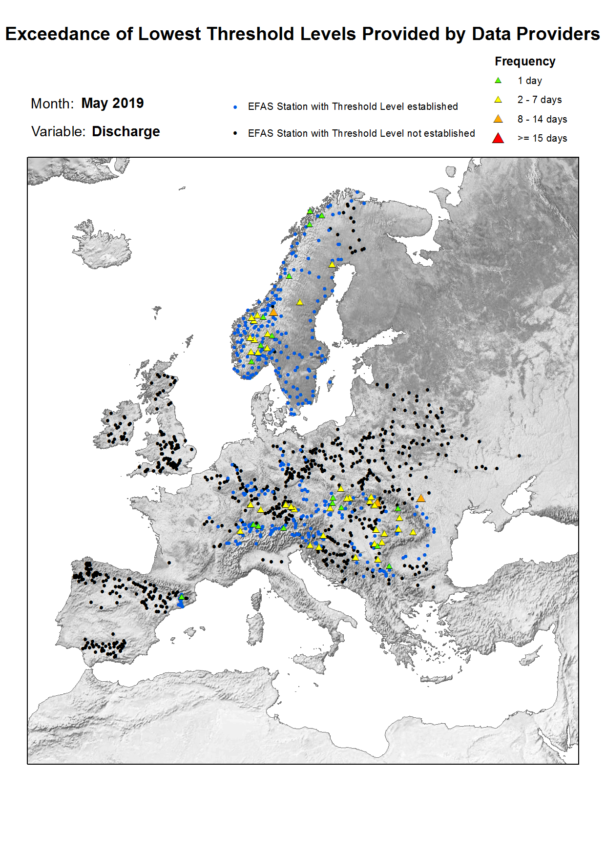 Figure 1. Exceedance of lowest discharge threshold level for May 2019. 