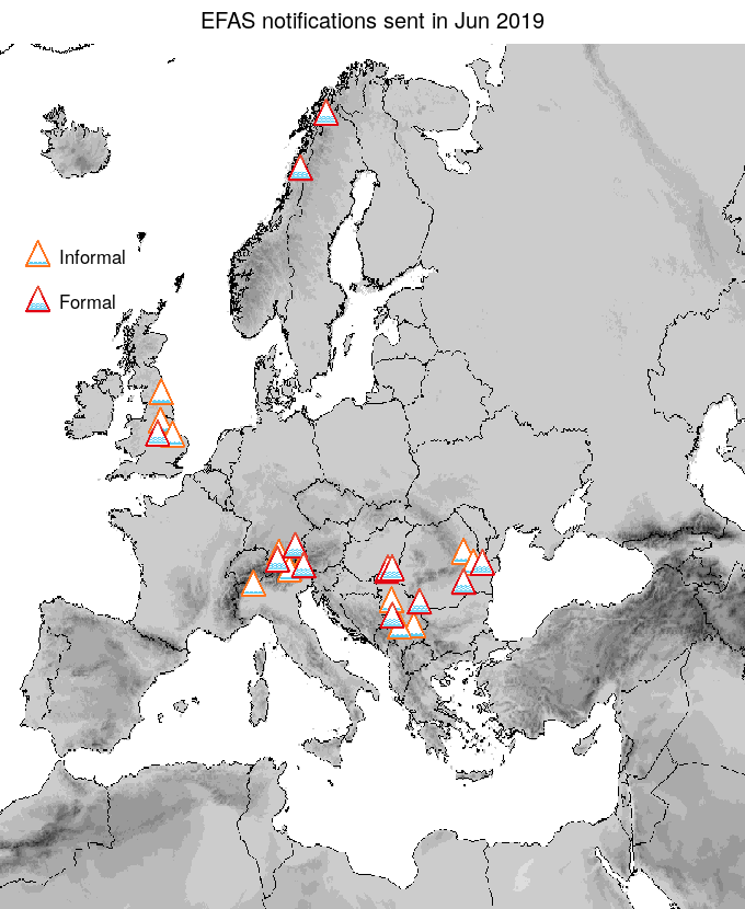 Figure 1. EFAS flood notifications sent for June 2019