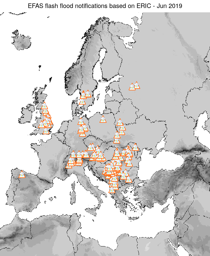 Figure 2. EFAS flash flood notifications sent for June 2019