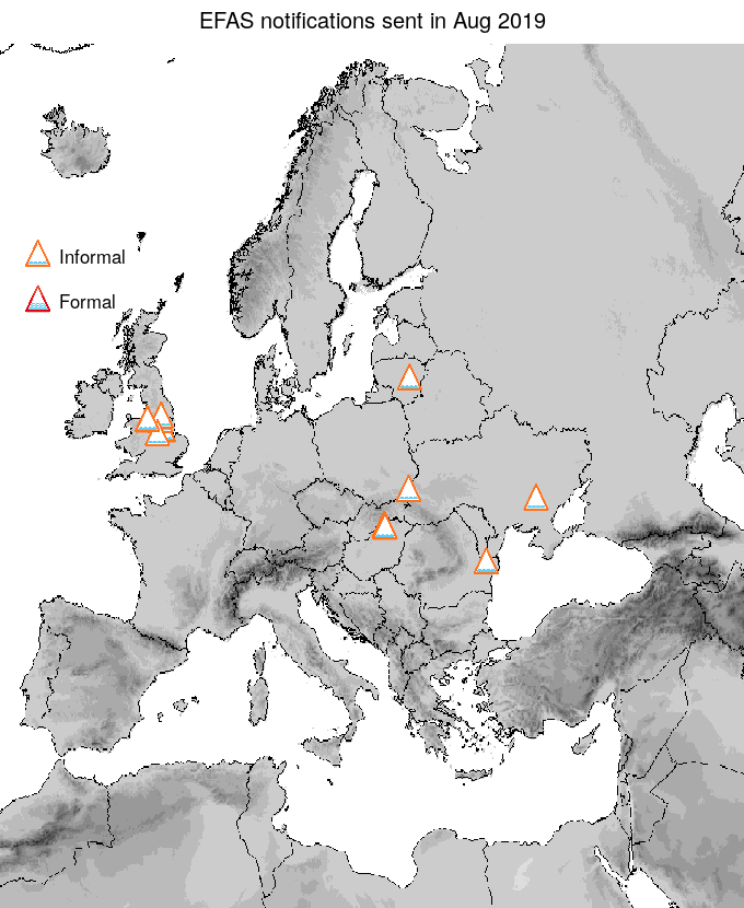 Figure 1. EFAS flood notifications sent for August 2019