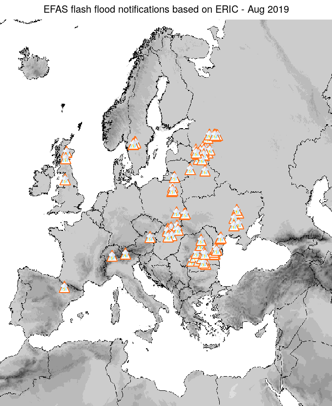 Figure 2. EFAS flash flood notifications sent for August 2019