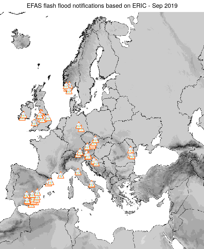 Figure 2. EFAS flash flood notifications sent for September 2019