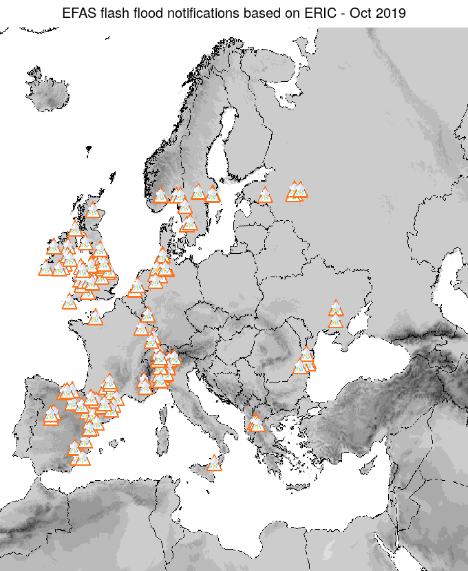 Figure 2. EFAS flash flood notifications sent for October 2019