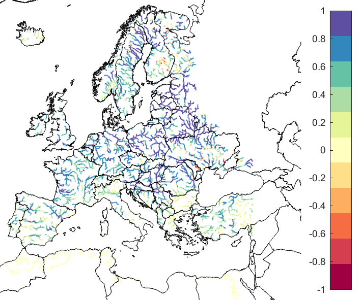 Figure 1. EFAS CRPSS at lead-time 1 day for November 2019, for 