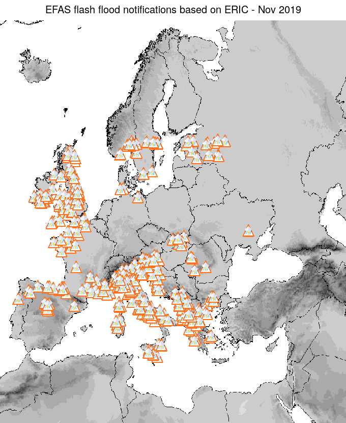 Figure 2. EFAS flash flood notifications sent for November 2019