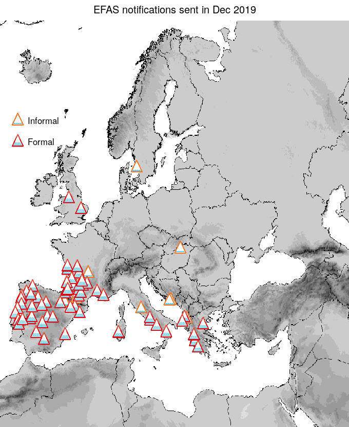 Figure 1. EFAS flood notifications sent for December 2019