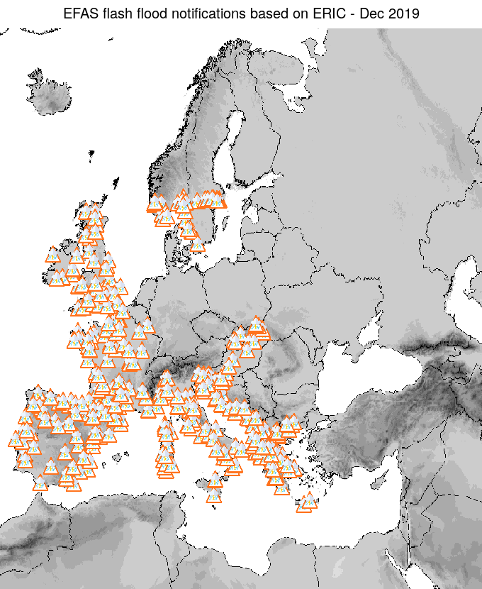 Figure 2. EFAS flash flood notifications sent for December 2019