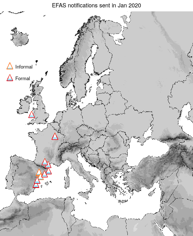 Figure 1. EFAS flood notifications sent for January 2020