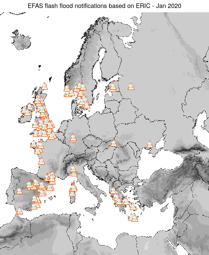 Figure 2. EFAS flash flood notifications sent for January 2020