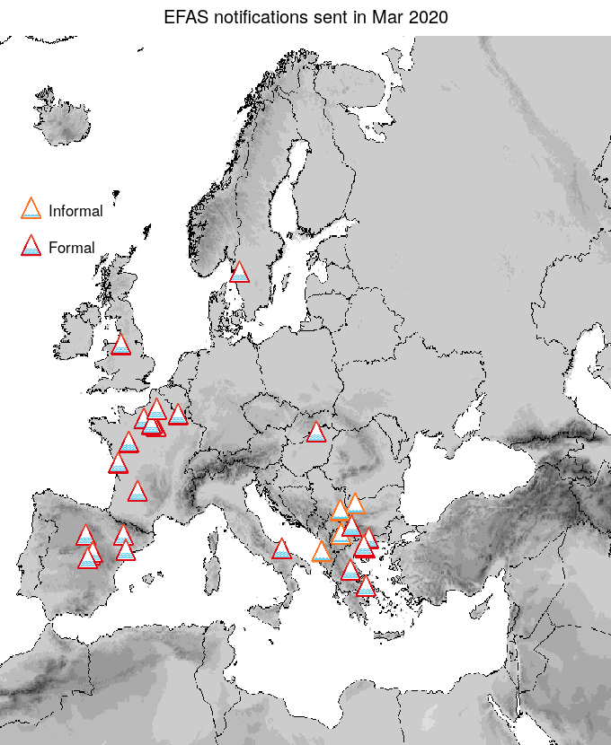 Figure 1. EFAS flood notifications sent for March 2020