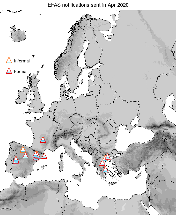 Figure 1. EFAS flood notifications sent for April 2020