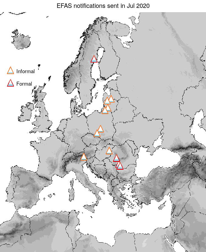 Figure 1. EFAS flood notifications sent for July 2020