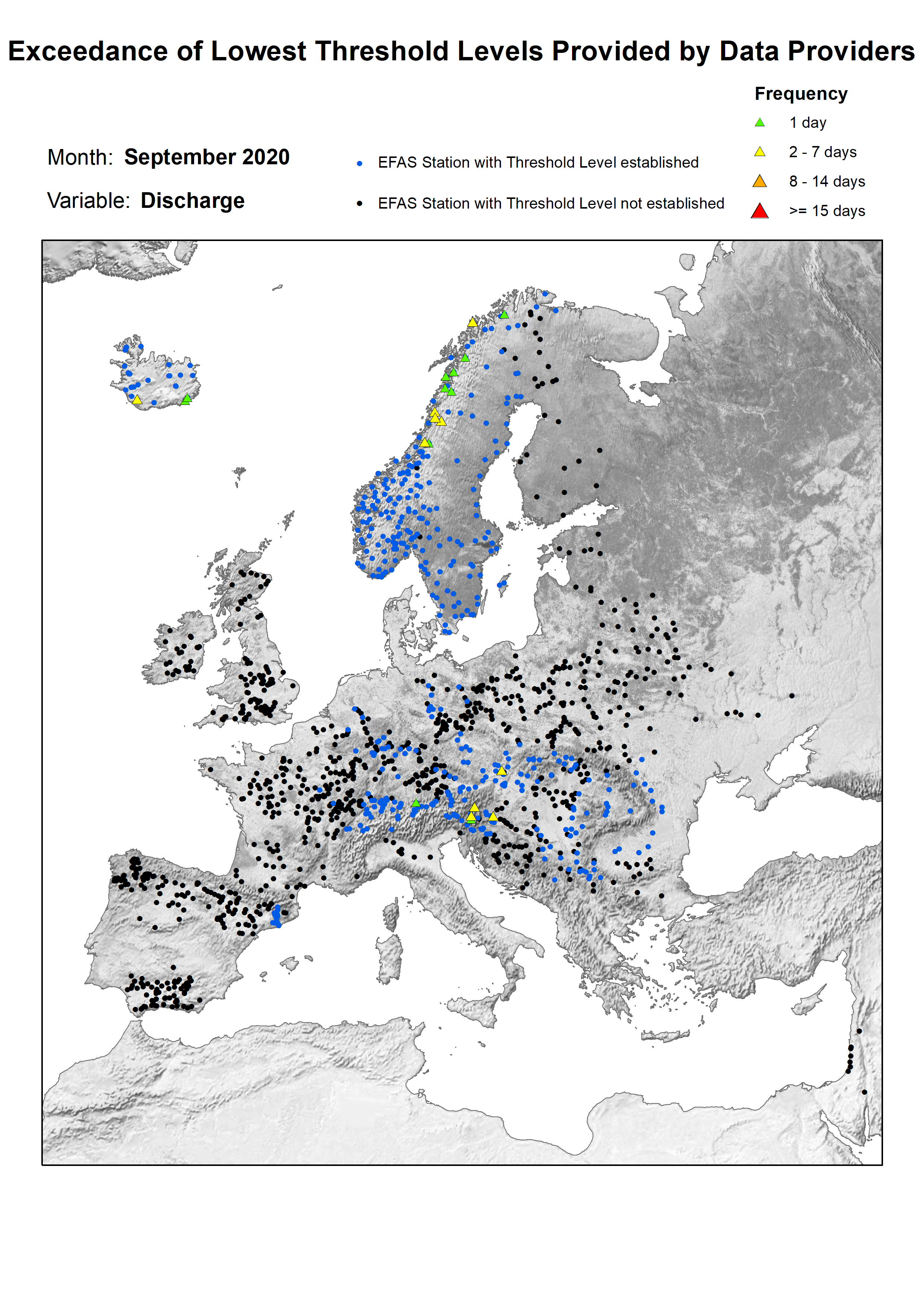 Figure 1. Exceedance of lowest discharge threshold level for September 2020.