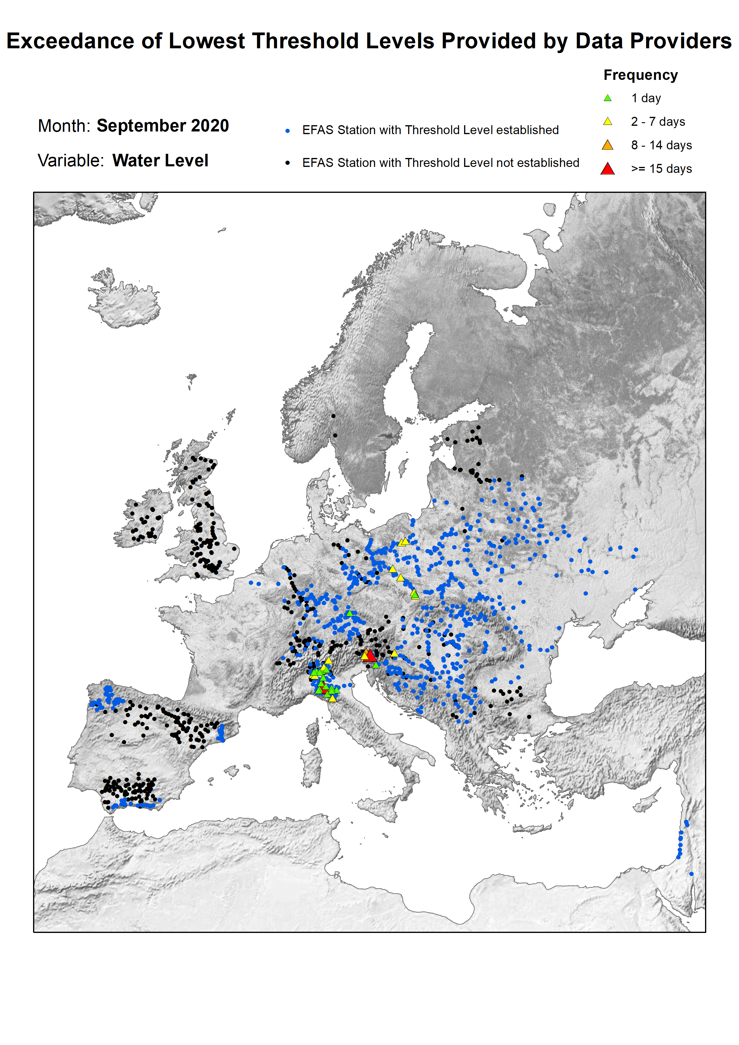 Figure 2. Exceedance of lowest water level threshold level for September 2020.