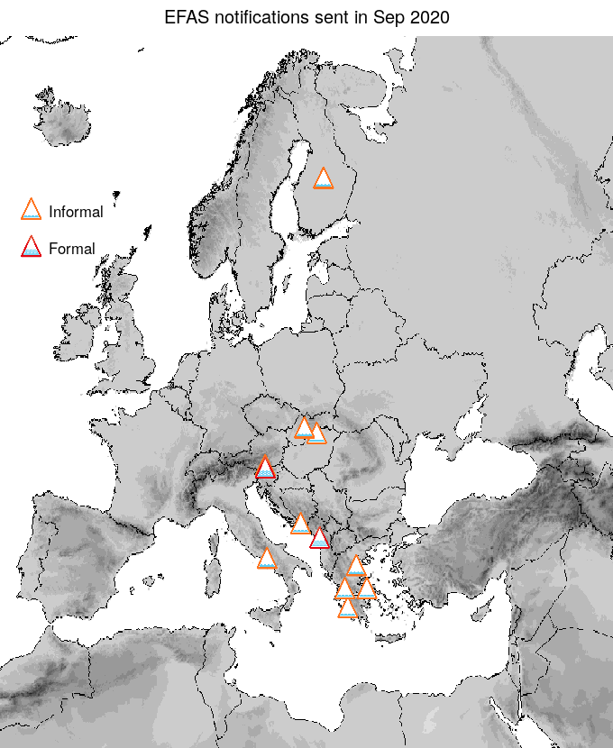 Figure 1. EFAS flood notifications sent for September 2020