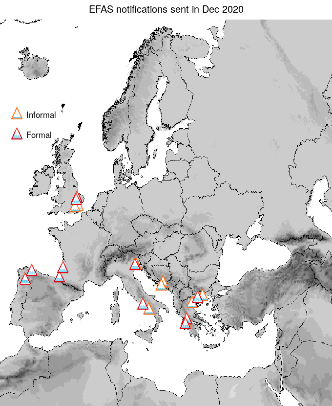 Figure 1. EFAS flood notifications sent for December 2020