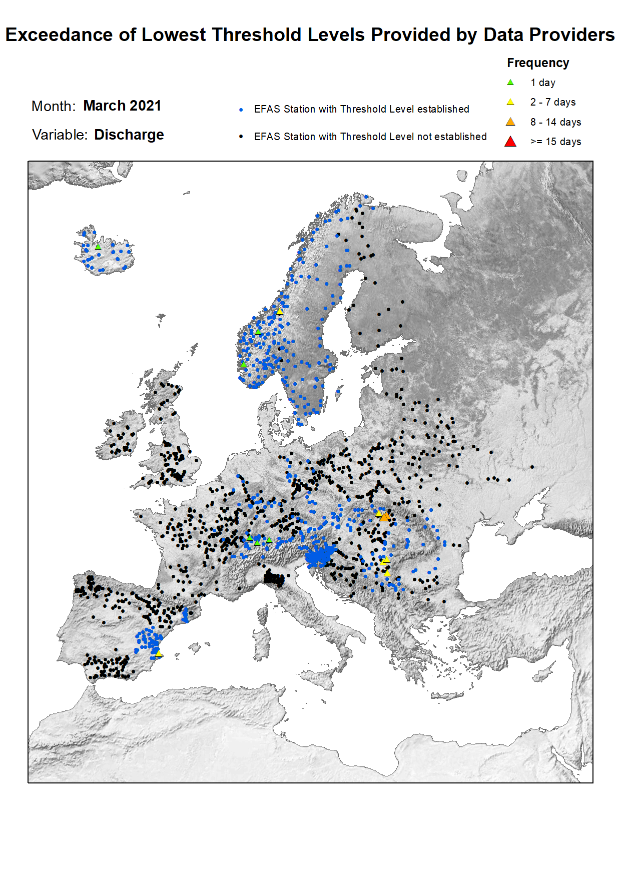 Exceedance of lowest discharge threshold level for March 2021.