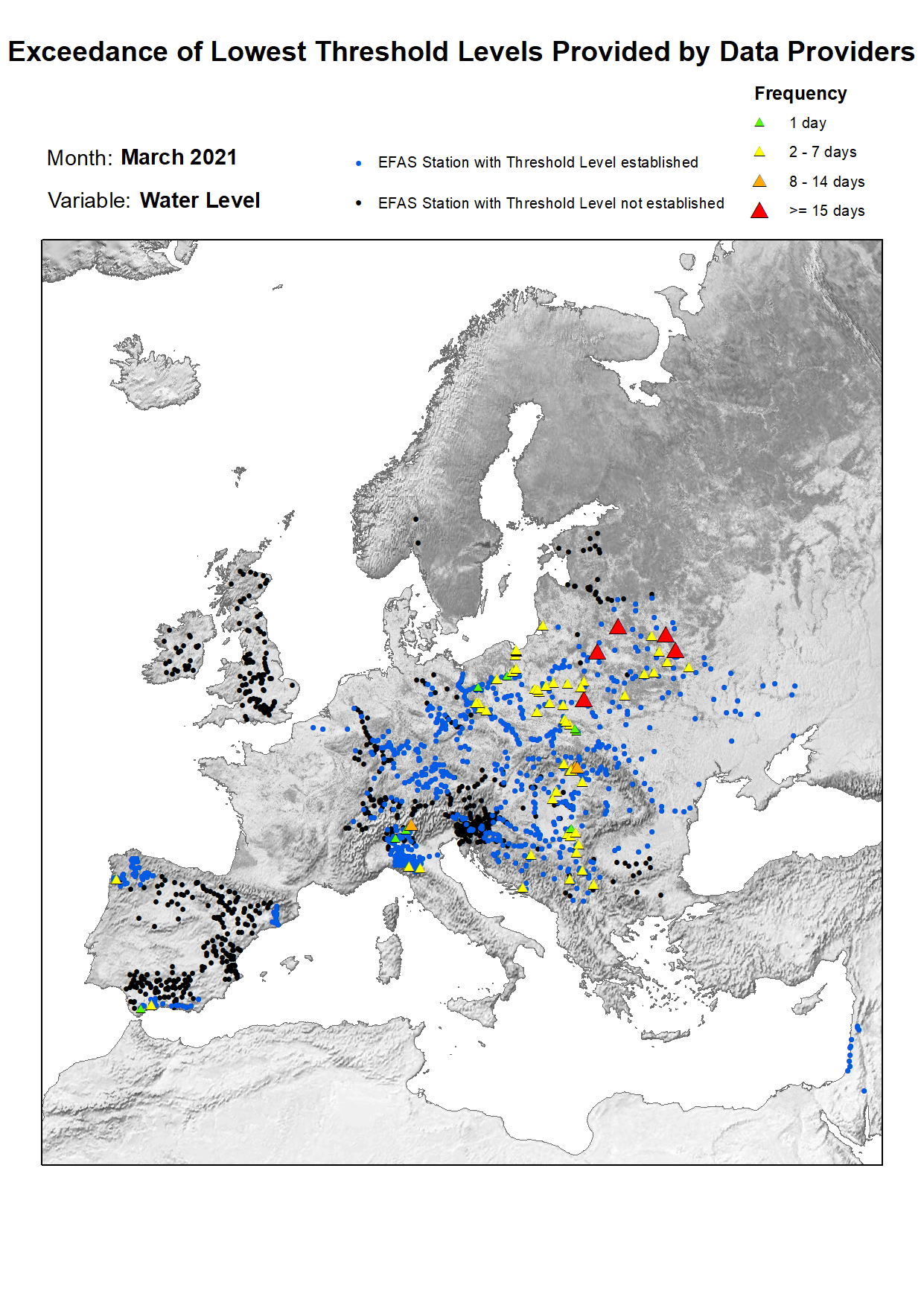 Exceedance of lowest water level threshold level for March 2021.