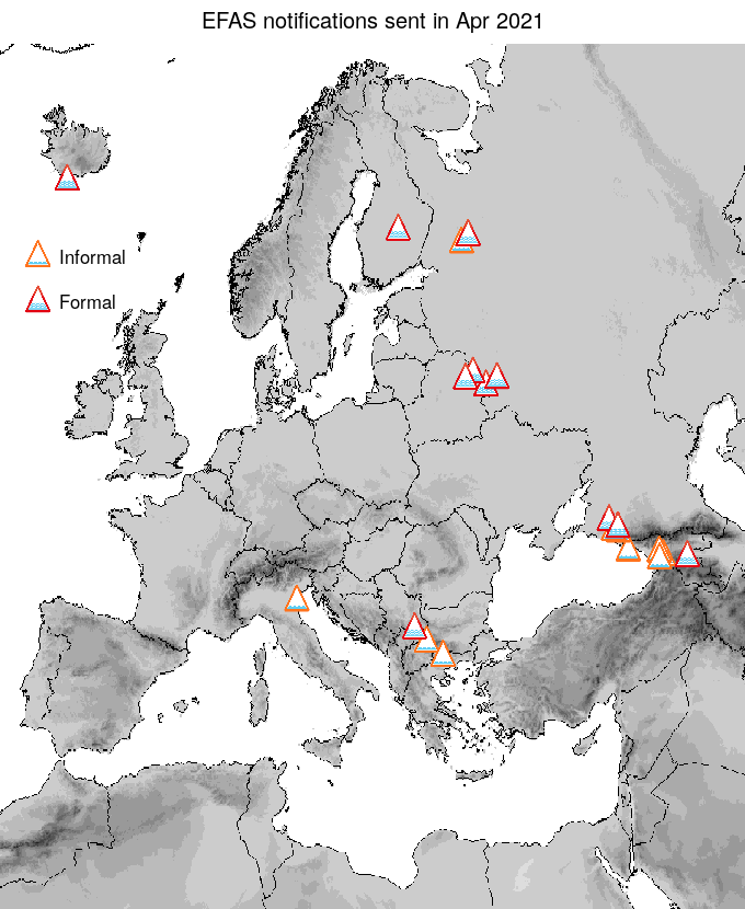 Figure 1. EFAS flood notifications sent for April 2021