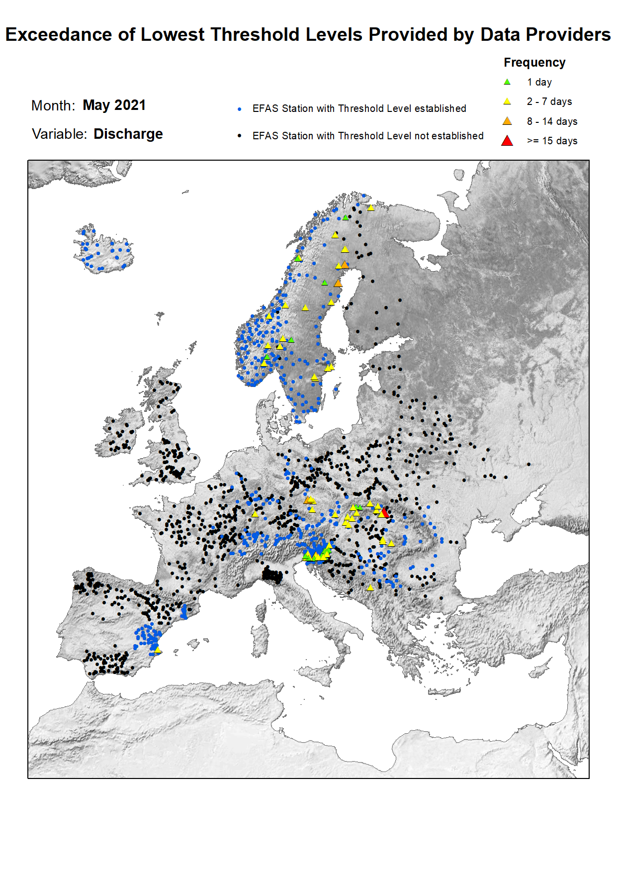 Figure 1. Exceedance of lowest discharge threshold level for May 2021.