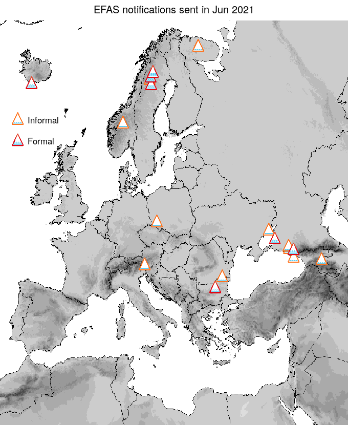 Figure 1. EFAS flood notifications sent for June 2021