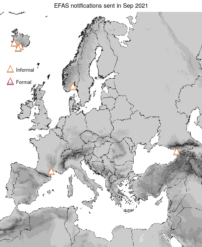 Figure 1. EFAS flood notifications sent for September 2021