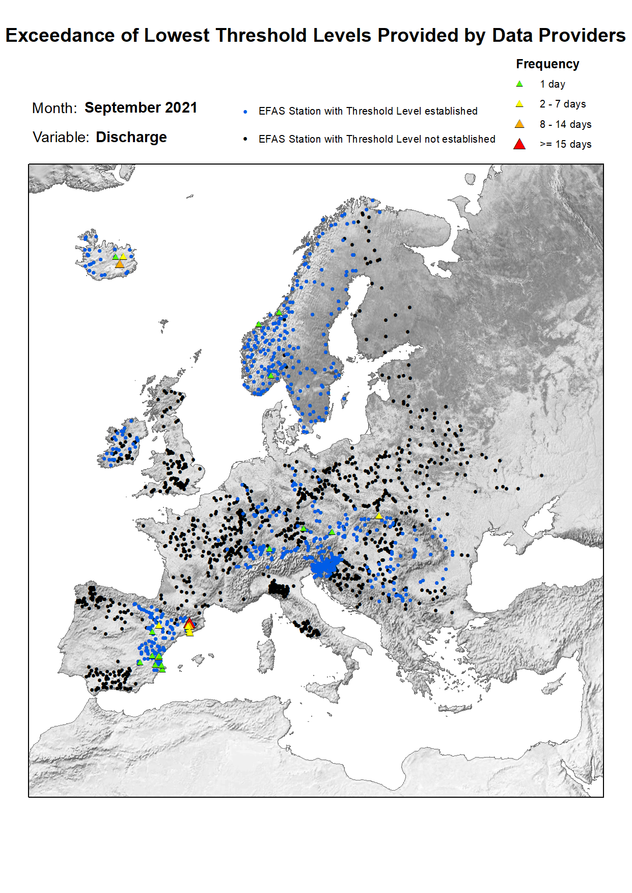 Figure 1. Exceedance of lowest discharge threshold level for September 2021.