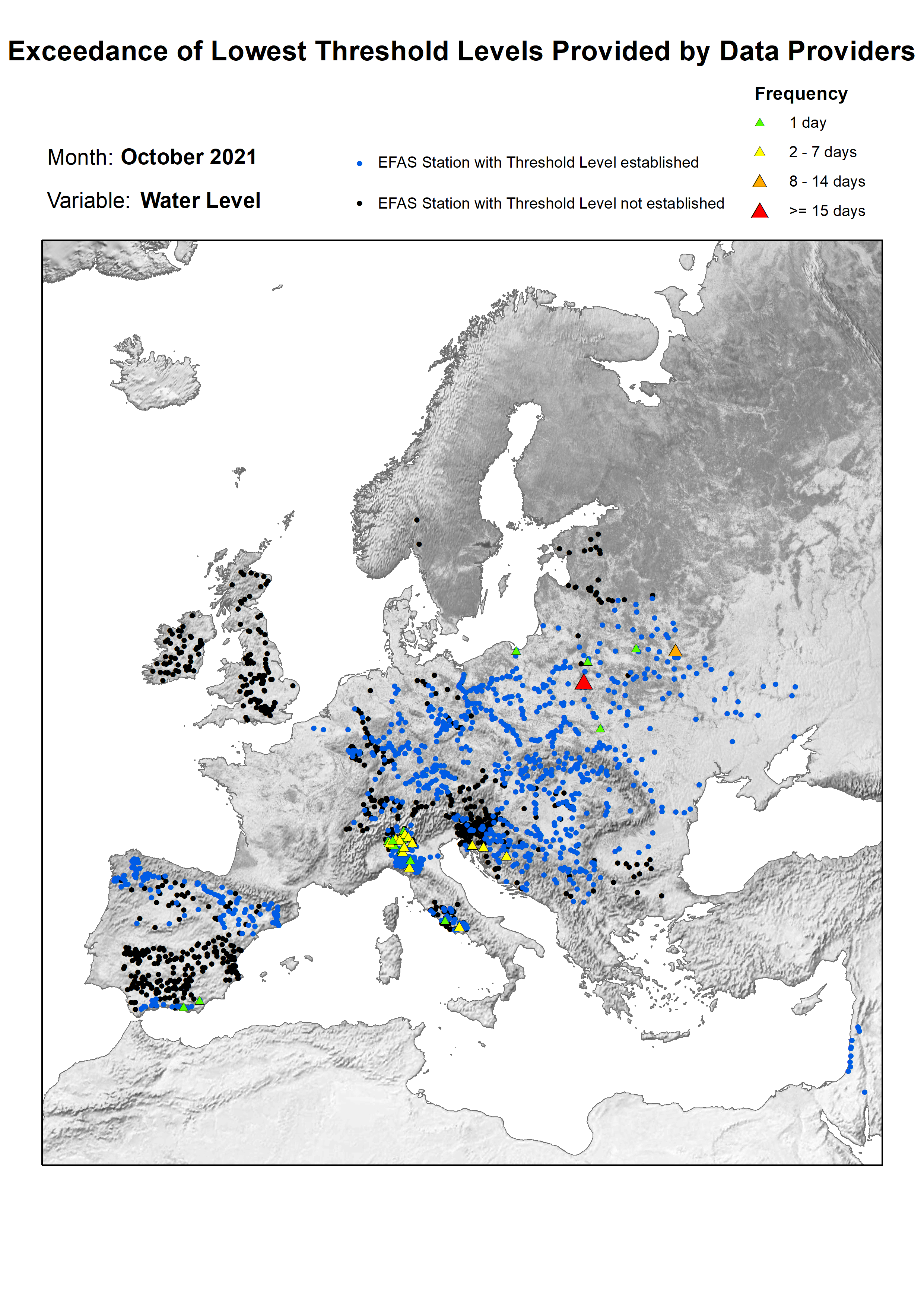 Figure 2. Exceedance of lowest water level threshold level for October 2021.