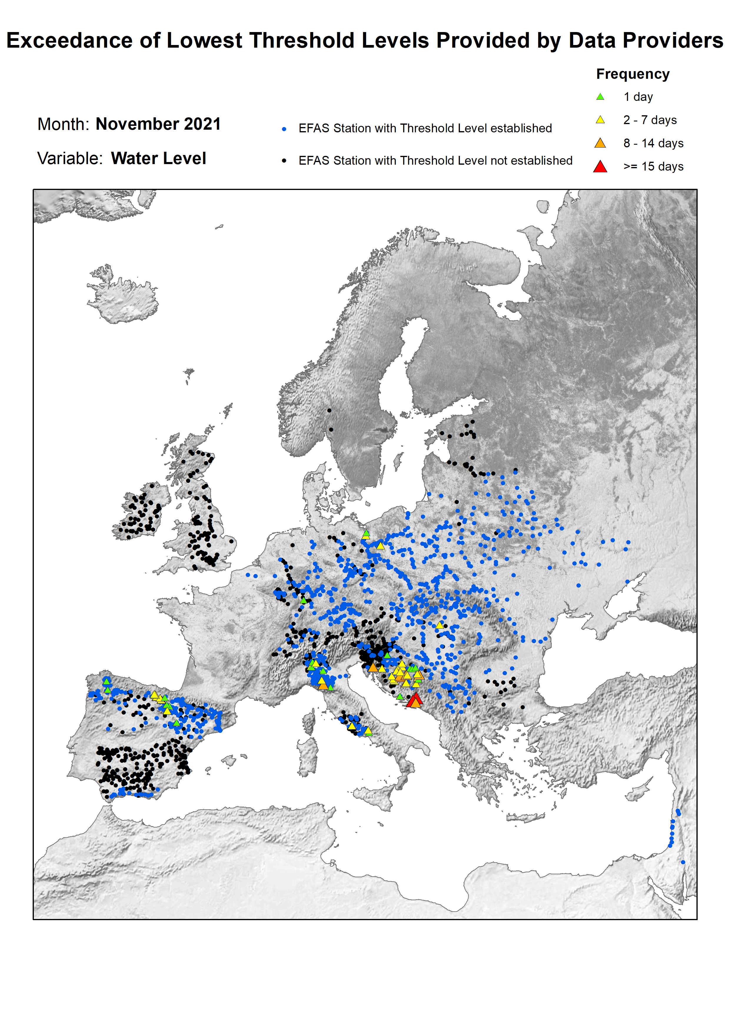 Figure 2. Exceedance of lowest water level threshold level for November 2021.