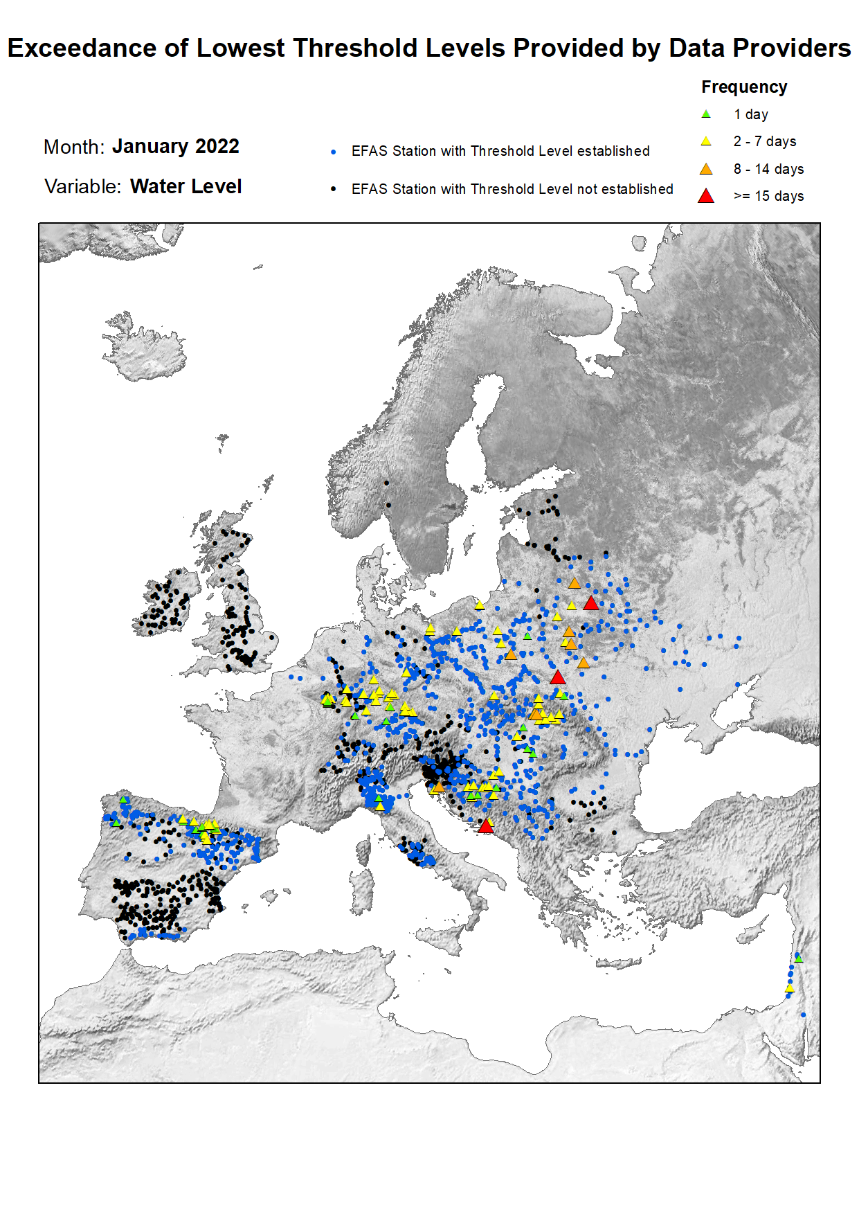 Figure 2. Exceedance of lowest water level threshold level for January 2022.