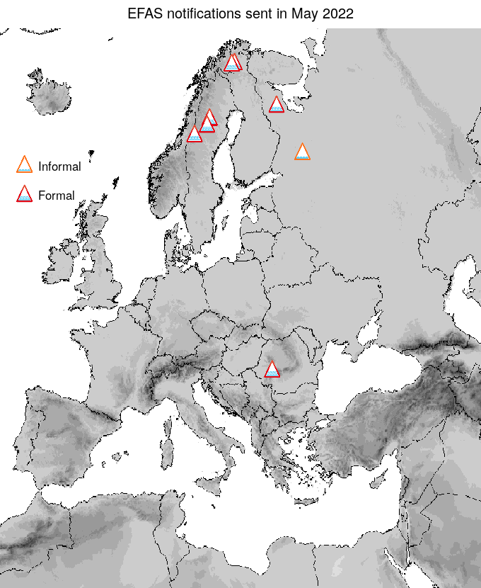 Figure 1. EFAS flood notifications sent for May 2022