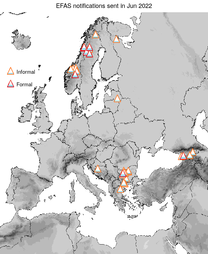 Figure 1. EFAS flood notifications sent for June 2022