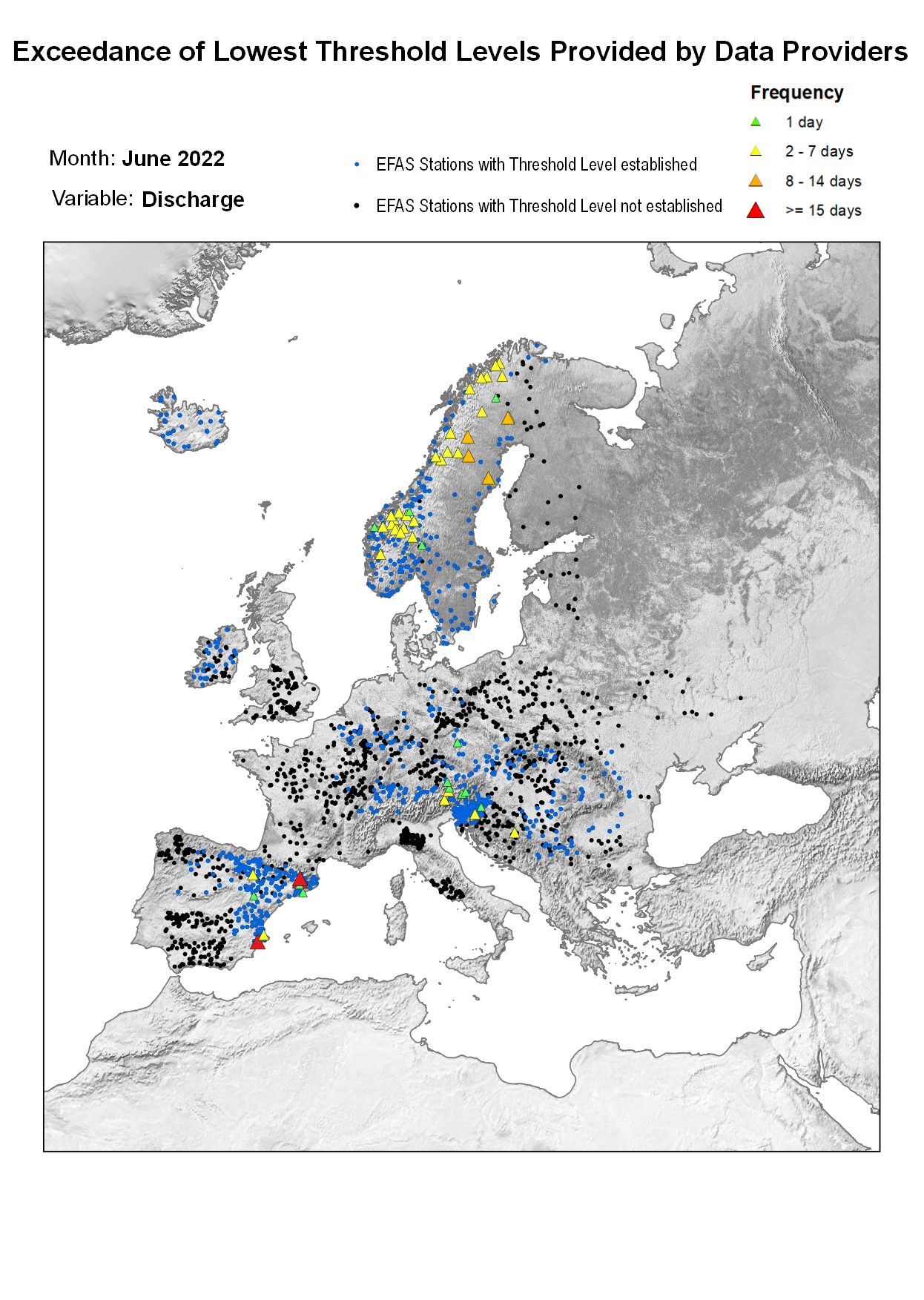 Figure 1. Exceedance of lowest discharge threshold level for June 2022